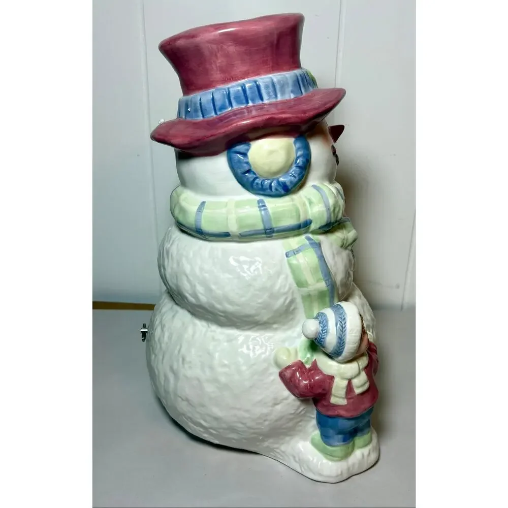 Vintage Cracker Barrel 12.5” Snowman Musical Figurine Ceramic Wind-up Frosty